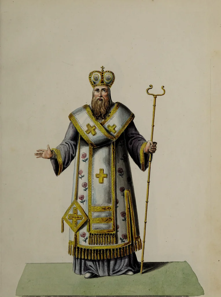 An illustration from Raccolta dei principali costumi religiosi e militari della corte pontificia, disegnati ... / da S. Marroni., 1840, leaf 27