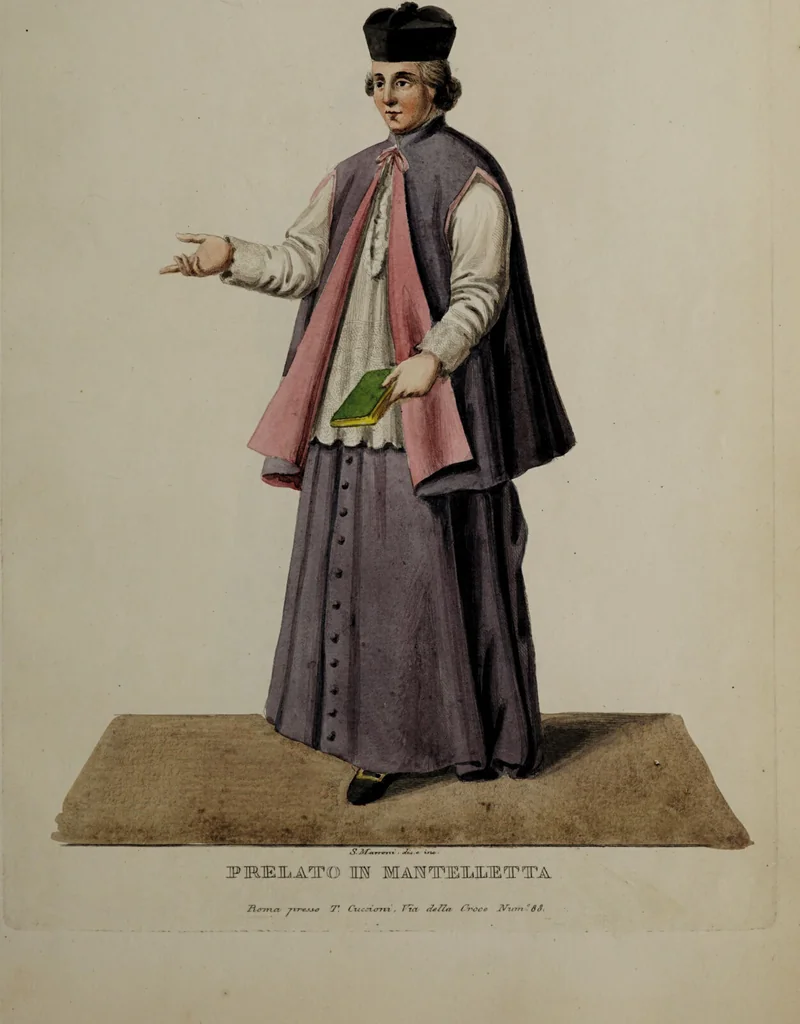 An illustration from Raccolta dei principali costumi religiosi e militari della corte pontificia, disegnati ... / da S. Marroni., 1840, leaf 33