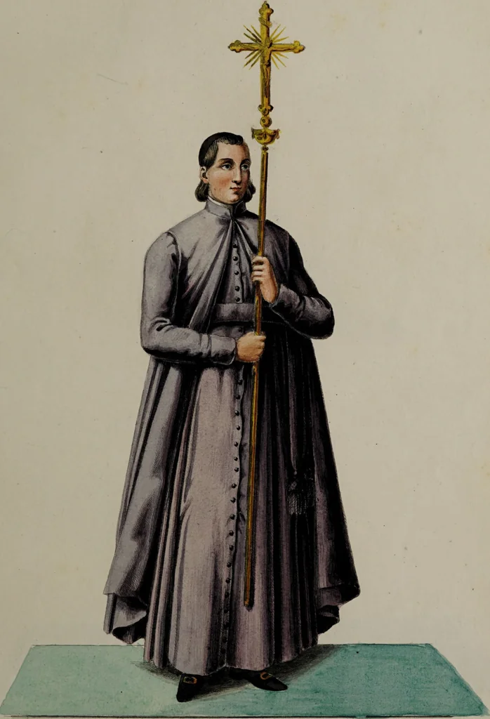 An illustration from Raccolta dei principali costumi religiosi e militari della corte pontificia, disegnati ... / da S. Marroni., 1840, leaf 35