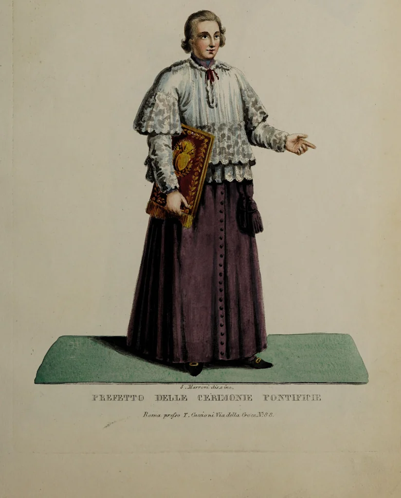 An illustration from Raccolta dei principali costumi religiosi e militari della corte pontificia, disegnati ... / da S. Marroni., 1840, leaf 37