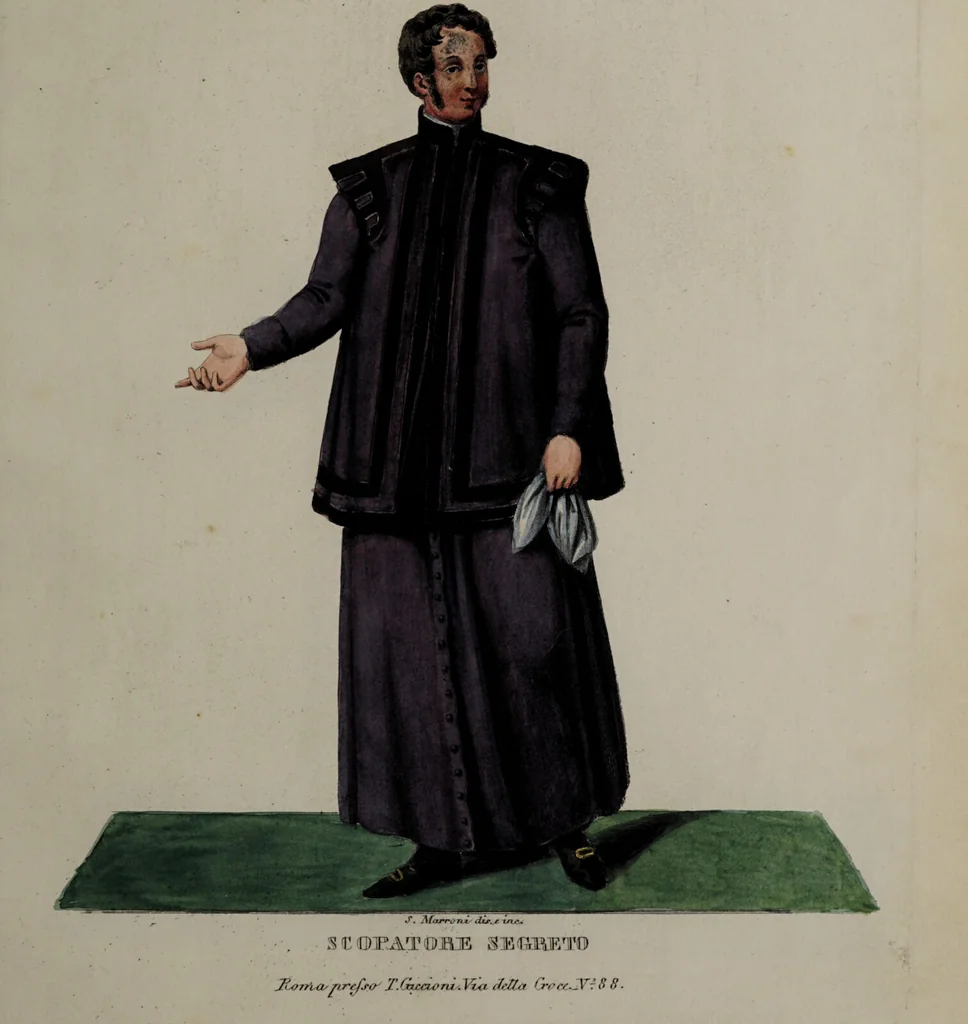 An illustration from Raccolta dei principali costumi religiosi e militari della corte pontificia, disegnati ... / da S. Marroni., 1840, leaf 43
