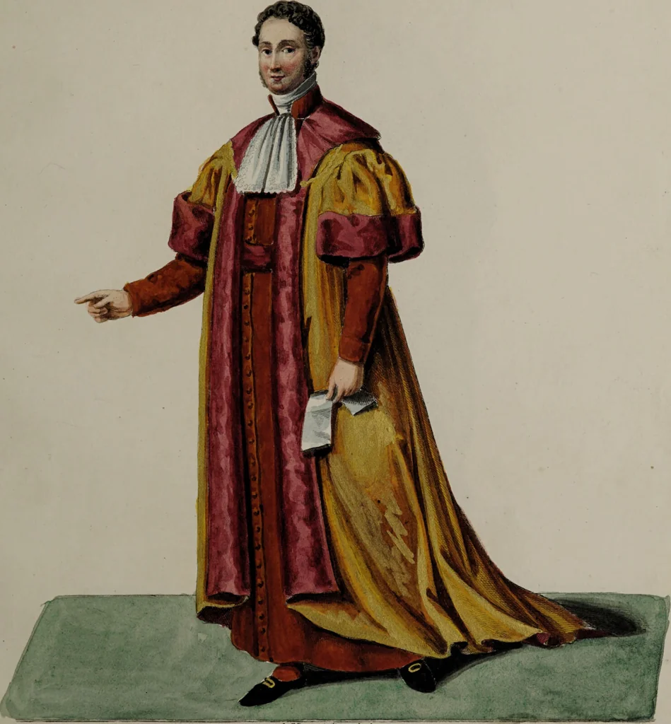 An illustration from Raccolta dei principali costumi religiosi e militari della corte pontificia, disegnati ... / da S. Marroni., 1840, leaf 45