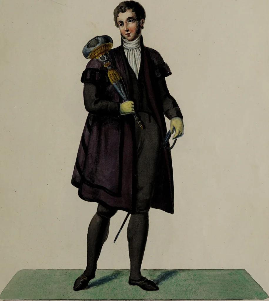 An illustration from Raccolta dei principali costumi religiosi e militari della corte pontificia, disegnati ... / da S. Marroni., 1840, leaf 55