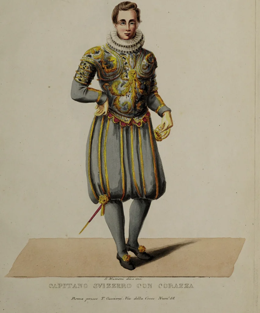 An illustration from Raccolta dei principali costumi religiosi e militari della corte pontificia, disegnati ... / da S. Marroni., 1840, leaf 61