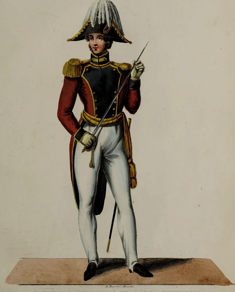 An illustration from Raccolta dei principali costumi religiosi e militari della corte pontificia, disegnati ... / da S. Marroni., 1840, leaf 63