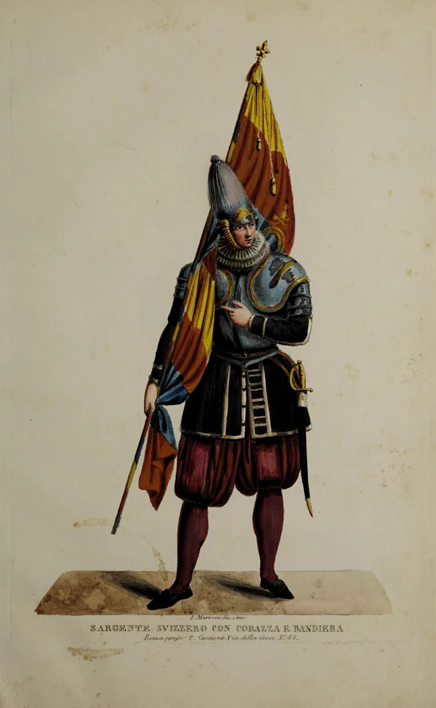 An illustration from Raccolta dei principali costumi religiosi e militari della corte pontificia, disegnati ... / da S. Marroni., 1840, leaf 65