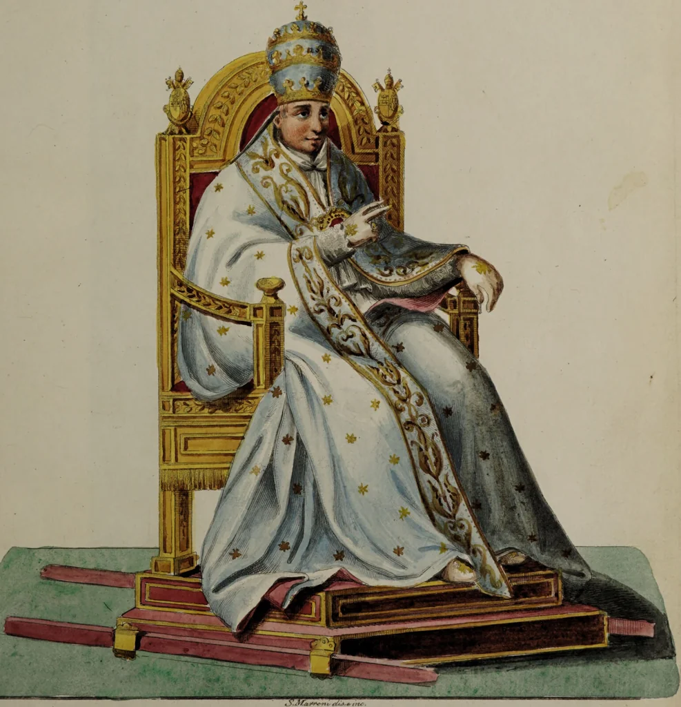 An illustration from Raccolta dei principali costumi religiosi e militari della corte pontificia, disegnati ... / da S. Marroni., 1840, leaf 9