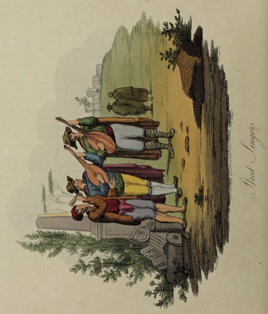 An illustration from Italian scenery; representing the manners, customs, and amusements of the different states of Italy / containing thirty-two coloured engravings by James Godby, from the original drawings by P. van Lerberghi. The narrative by M. Buonaiuti., 1806, leaf 74