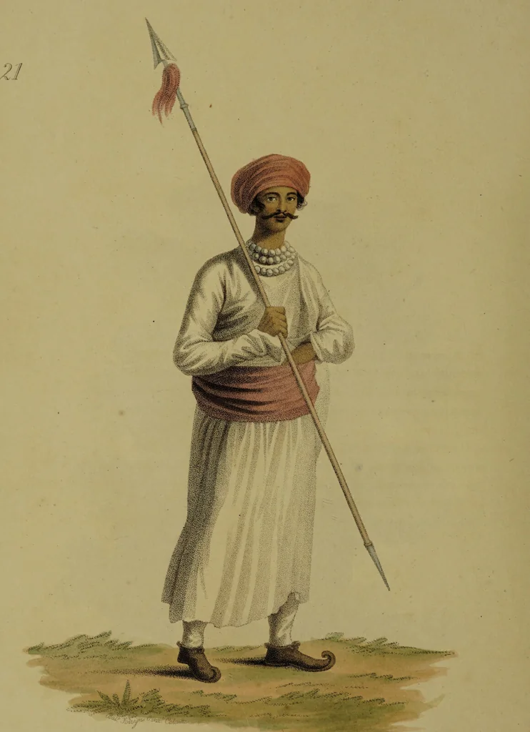 An illustration from The costume of Hindostan, elucidated by sixty coloured engravings / with descriptions in English and French, taken in the years 1798 and 1799. By Balt. Solvyns, of Calcutta., 1804, leaf 100