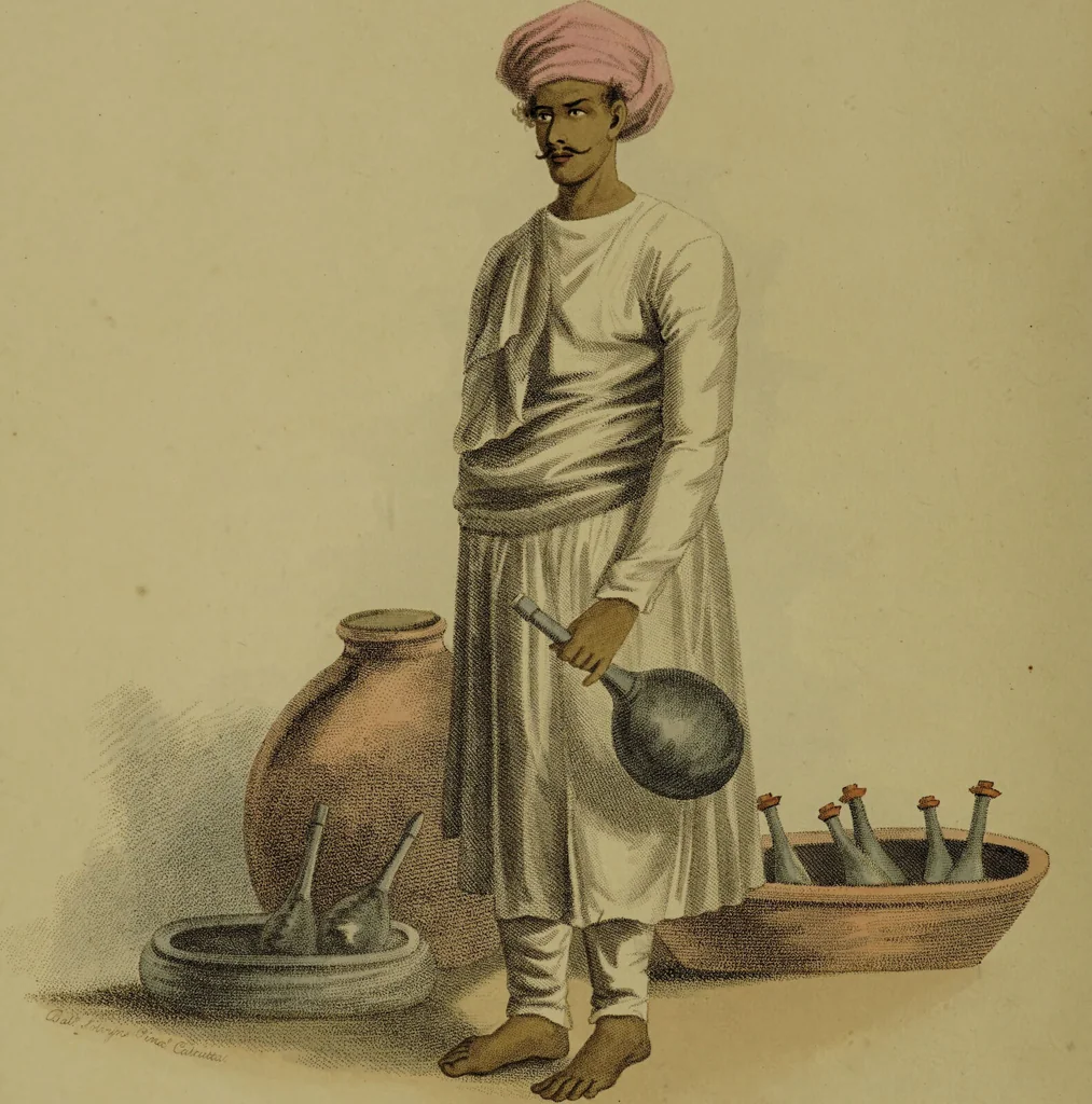 An illustration from The costume of Hindostan, elucidated by sixty coloured engravings / with descriptions in English and French, taken in the years 1798 and 1799. By Balt. Solvyns, of Calcutta., 1804, leaf 116