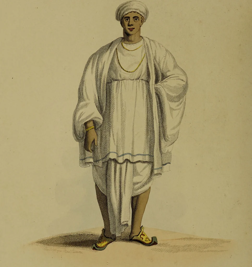An illustration from The costume of Hindostan, elucidated by sixty coloured engravings / with descriptions in English and French, taken in the years 1798 and 1799. By Balt. Solvyns, of Calcutta., 1804, leaf 136