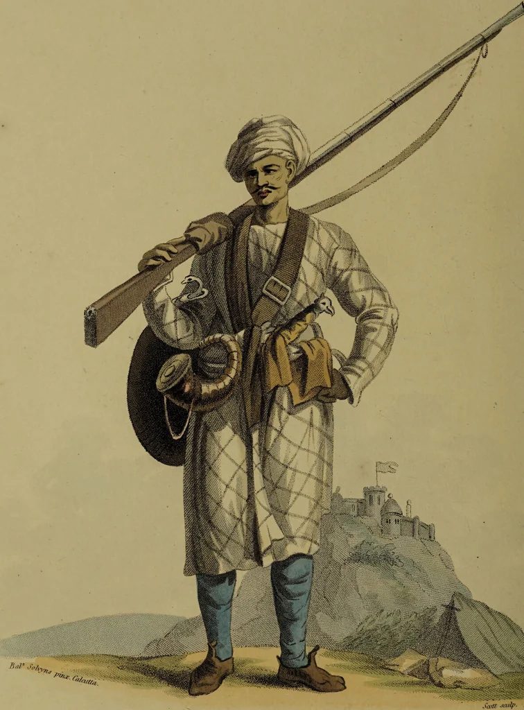 An illustration from The costume of Hindostan, elucidated by sixty coloured engravings / with descriptions in English and French, taken in the years 1798 and 1799. By Balt. Solvyns, of Calcutta., 1804, leaf 144