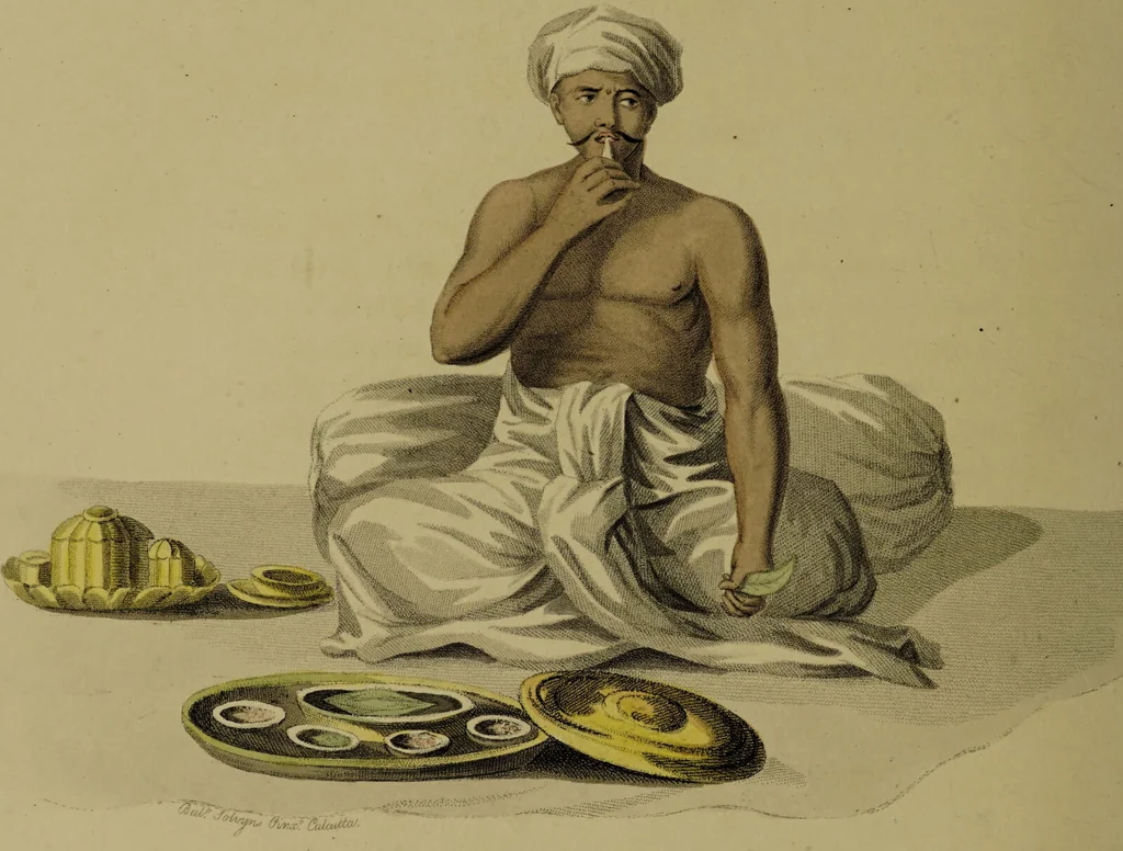 An illustration from The costume of Hindostan, elucidated by sixty coloured engravings / with descriptions in English and French, taken in the years 1798 and 1799. By Balt. Solvyns, of Calcutta., 1804, leaf 196