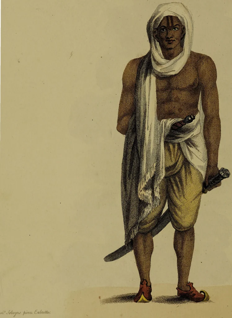 An illustration from The costume of Hindostan, elucidated by sixty coloured engravings / with descriptions in English and French, taken in the years 1798 and 1799. By Balt. Solvyns, of Calcutta., 1804, leaf 44