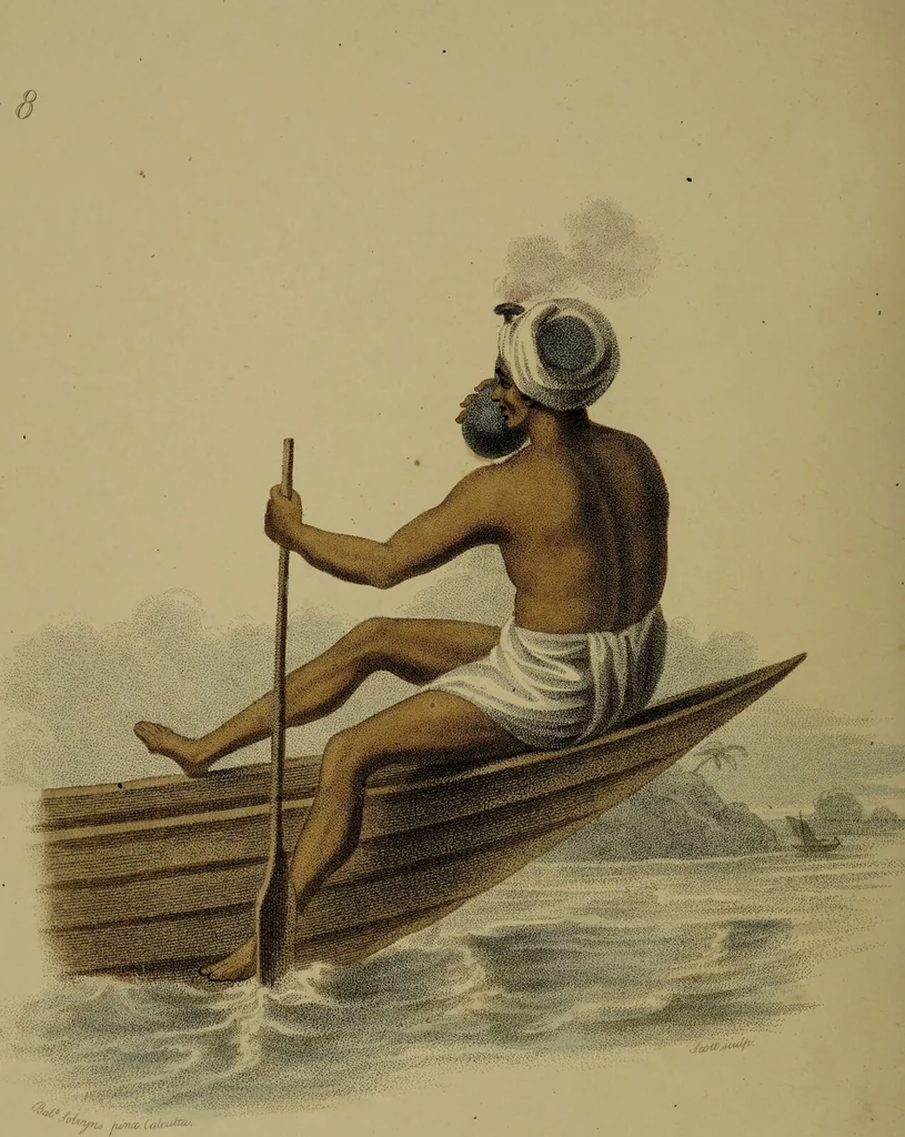 An illustration from The costume of Hindostan, elucidated by sixty coloured engravings / with descriptions in English and French, taken in the years 1798 and 1799. By Balt. Solvyns, of Calcutta., 1804, leaf 48