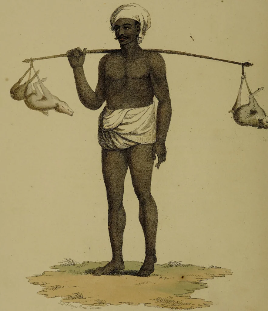 An illustration from The costume of Hindostan, elucidated by sixty coloured engravings / with descriptions in English and French, taken in the years 1798 and 1799. By Balt. Solvyns, of Calcutta., 1804, leaf 60