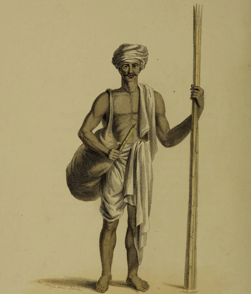 An illustration from The costume of Hindostan, elucidated by sixty coloured engravings / with descriptions in English and French, taken in the years 1798 and 1799. By Balt. Solvyns, of Calcutta., 1804, leaf 64