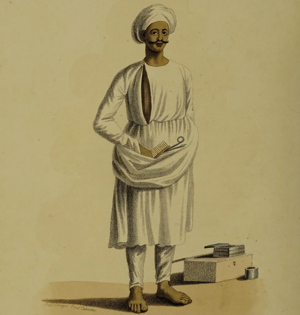 An illustration from The costume of Hindostan, elucidated by sixty coloured engravings / with descriptions in English and French, taken in the years 1798 and 1799. By Balt. Solvyns, of Calcutta., 1804, leaf 96