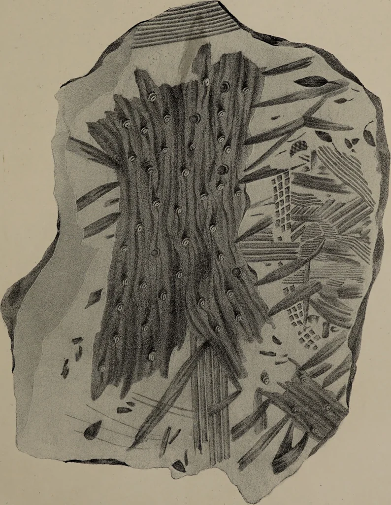 An illustration from A collection of geological facts and practical observations, intended to elucidate the formation of the Ashby Coal-field. In the parish of Ashby-de-la-Zouch and the neighbouring district; being the result of forty years' esperience and research / By Edward Mammatt. Illustrated by a map and profiles, coloured sections of the stratification and one hundred and two plates of vegetable fossils, after drewings taken from nature, by Robert Ironmonger., 1834, leaf 231