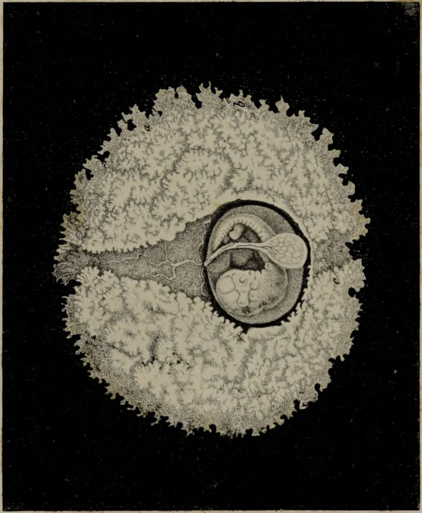 An illustration from Die Gebärmutter und das Ei des Menschen in den ersten Schwangerschaftsmonaten : nach der Natur dargestellt / von Burkhard Wilhelm Seiler. Mit zwölf Kupfertafeln., 1832, leaf 65
