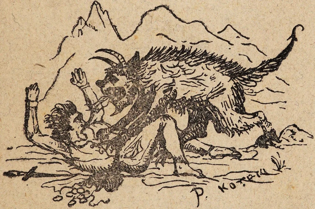 An illustration from Histoire horrible et espouuantable de ce qui s'est fait & passé au faux-bourg S. Marcel : à la mort d'vn miserable, qui a esté deuoré par plusieurs diables transformez en dogues, & ce pour auoir blasphemé le sainct nom de Dieu & battu sa mère., 1880, leaf 3
