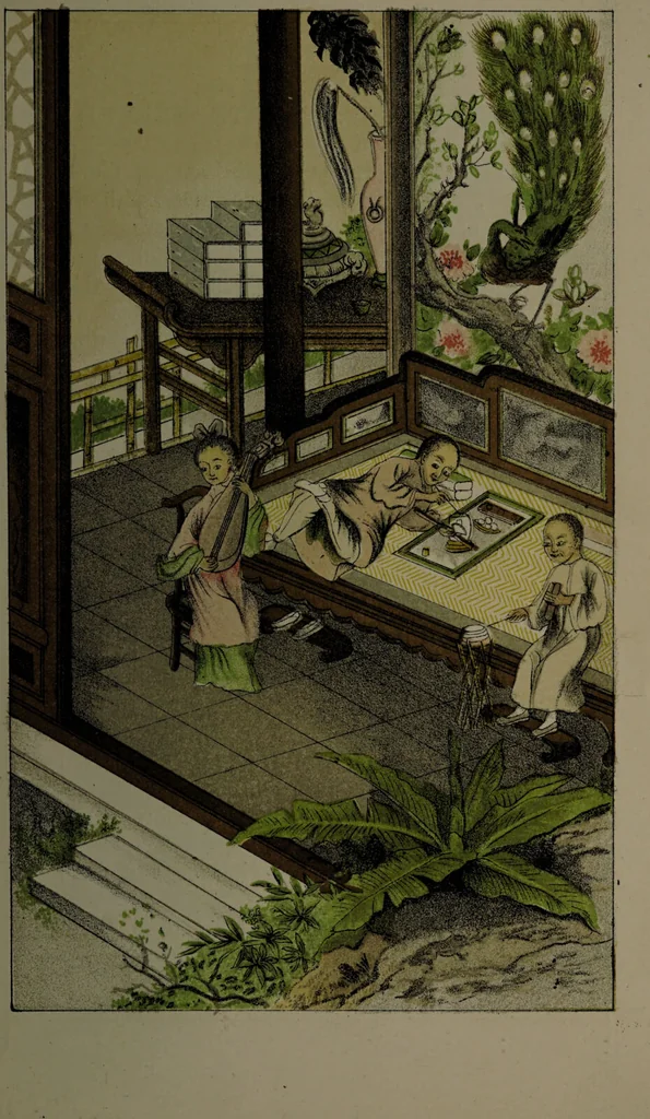 An illustration from The Chinese opium smoker. Twelve illustrations; facsimiles of native drawings / with a translation of the original Chinese text accompanying them, and appendices., 1881, leaf 15