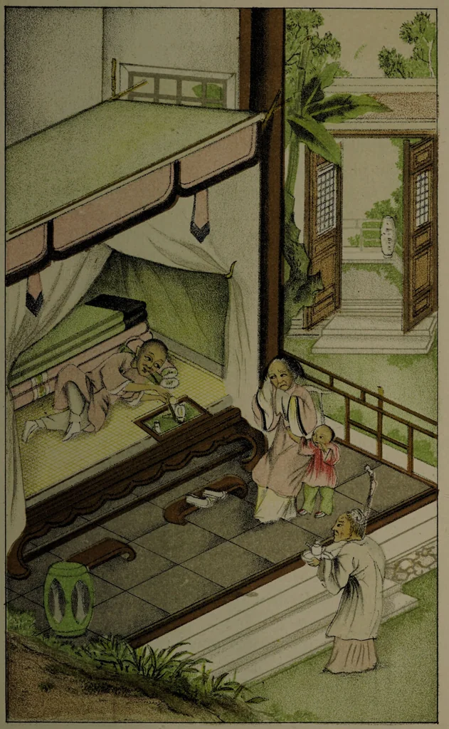 An illustration from The Chinese opium smoker. Twelve illustrations; facsimiles of native drawings / with a translation of the original Chinese text accompanying them, and appendices., 1881, leaf 19
