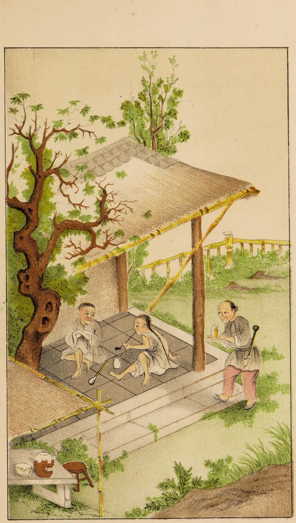An illustration from The Chinese opium smoker : Twelve coloured illustrations showing the ruin which our opium trade with China is bringing upon that country., 1875, leaf 19
