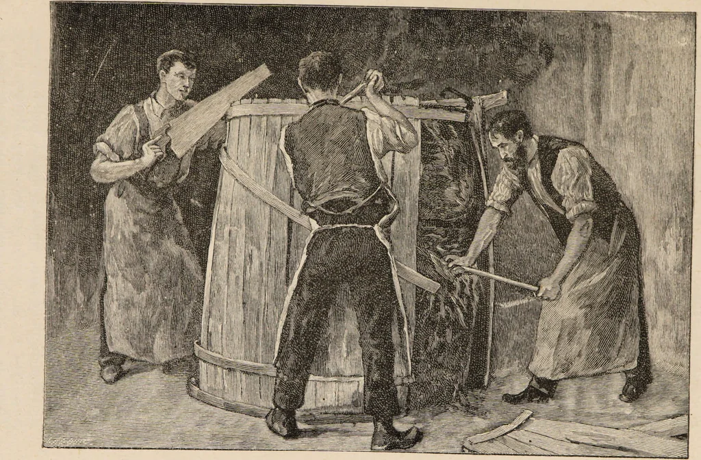 An illustration from The story of Sir Walter Ralegh : and A day in a tobacco factory / by Joseph Hatton ; illustrated by John Wallace., 1893, leaf 65