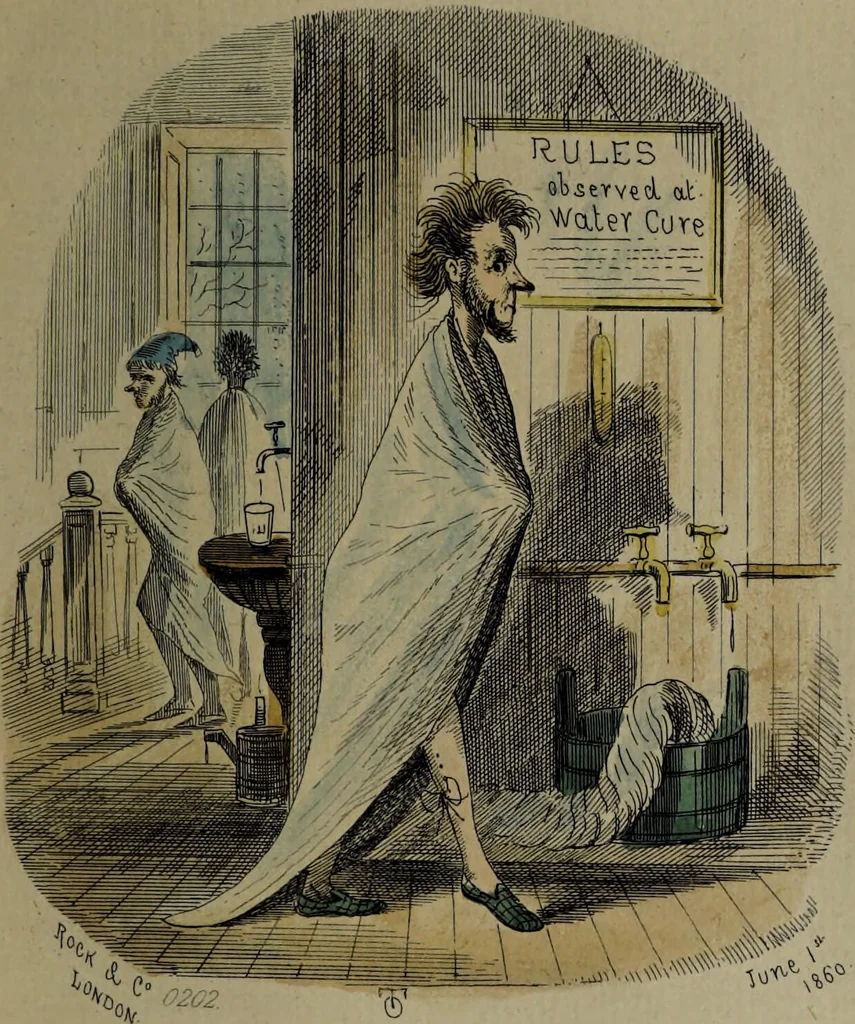 An illustration from Pleasures of the water cure / by a patient who has been well drench'd and wrench'd and restored to health., 1860, leaf 5