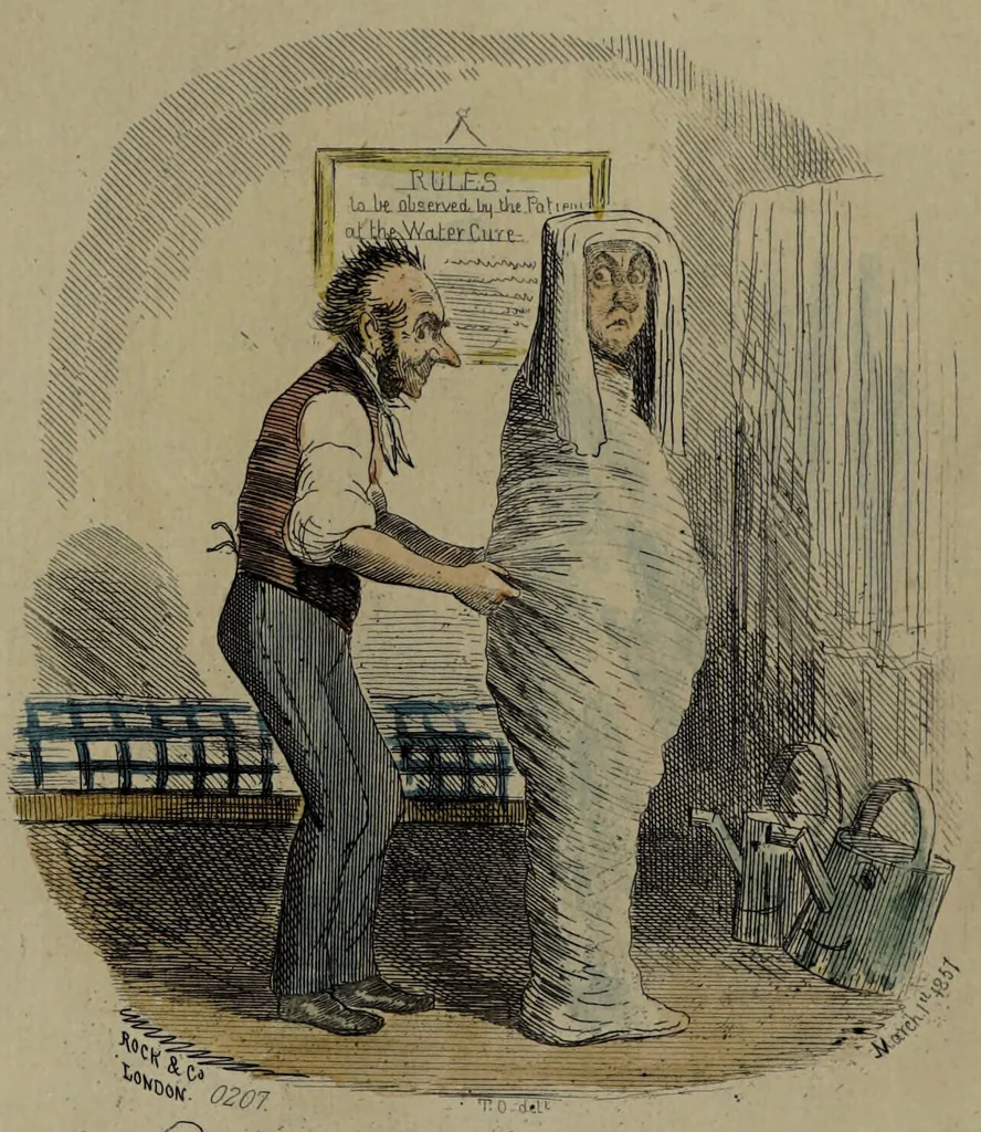 An illustration from Pleasures of the water cure / by a patient who has been well drench'd and wrench'd and restored to health., 1860, leaf 5