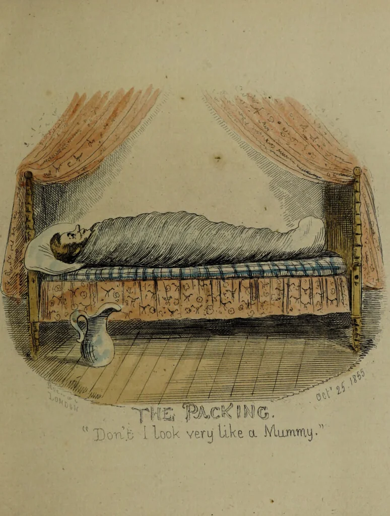 An illustration from Pleasures of the water cure / by a patient who has been well drench'd and wrench'd and restored to health., 1860, leaf 7