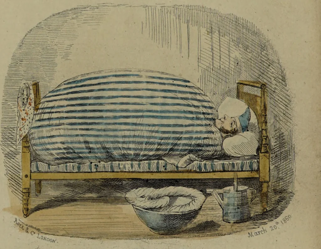 An illustration from Pleasures of the water cure / by a patient who has been well drench'd and wrench'd and restored to health., 1860, leaf 7