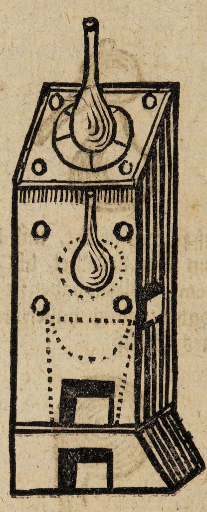 An illustration from R. Abrahami Eleazaris Uraltes chymisches Werk, welches ehedessen von dem Autore Theils in lateinischer und arabischer, Theils auch in chaldäischer und syrischer Sprache geschrieben, nachmahls von einem Anonymo in unsere deutsche Muttersprache übersetzet. Nun aber nebst zugehörigen Kupfern, Figuren ... ingleichen einigen philosophischen Regeln von dem Steine der Weisen zu Nutz und Gebrauch aller Liebhaber der edlen Hermetischen Philosophie, in II. Theilen zum öffentlichen Druck befördert worden durch Iulium Gervasium Schwartzburgicum, P. M. & I. P. E / [Abraham Eleazar]., 1760, leaf 104