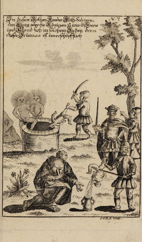 An illustration from R. Abrahami Eleazaris Uraltes chymisches Werk, welches ehedessen von dem Autore Theils in lateinischer und arabischer, Theils auch in chaldäischer und syrischer Sprache geschrieben, nachmahls von einem Anonymo in unsere deutsche Muttersprache übersetzet. Nun aber nebst zugehörigen Kupfern, Figuren ... ingleichen einigen philosophischen Regeln von dem Steine der Weisen zu Nutz und Gebrauch aller Liebhaber der edlen Hermetischen Philosophie, in II. Theilen zum öffentlichen Druck befördert worden durch Iulium Gervasium Schwartzburgicum, P. M. & I. P. E / [Abraham Eleazar]., 1760, leaf 307