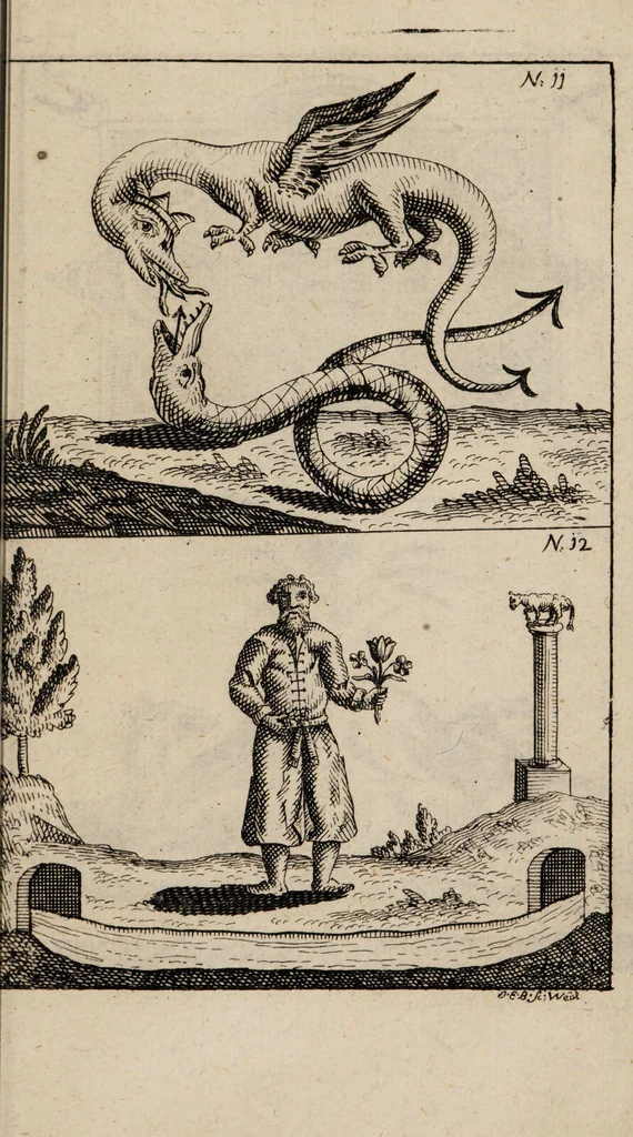 An illustration from R. Abrahami Eleazaris Uraltes chymisches Werk, welches ehedessen von dem Autore Theils in lateinischer und arabischer, Theils auch in chaldäischer und syrischer Sprache geschrieben, nachmahls von einem Anonymo in unsere deutsche Muttersprache übersetzet. Nun aber nebst zugehörigen Kupfern, Figuren ... ingleichen einigen philosophischen Regeln von dem Steine der Weisen zu Nutz und Gebrauch aller Liebhaber der edlen Hermetischen Philosophie, in II. Theilen zum öffentlichen Druck befördert worden durch Iulium Gervasium Schwartzburgicum, P. M. & I. P. E / [Abraham Eleazar]., 1760, leaf 319