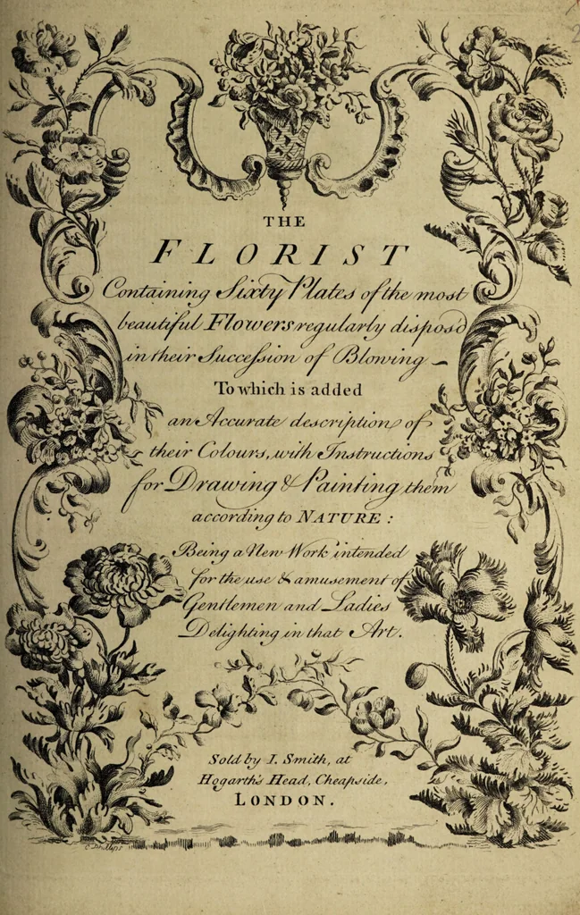An illustration from The florist : containing sixty plates of the most beautiful flowers regularly dispos'd in their succession of blowing. To which is added an accurate description of their colours, with instructions for drawing & painting them according to nature : being a new work intended for the use & amusement of gentlemen and ladies delighting in that art., 1760, leaf 1