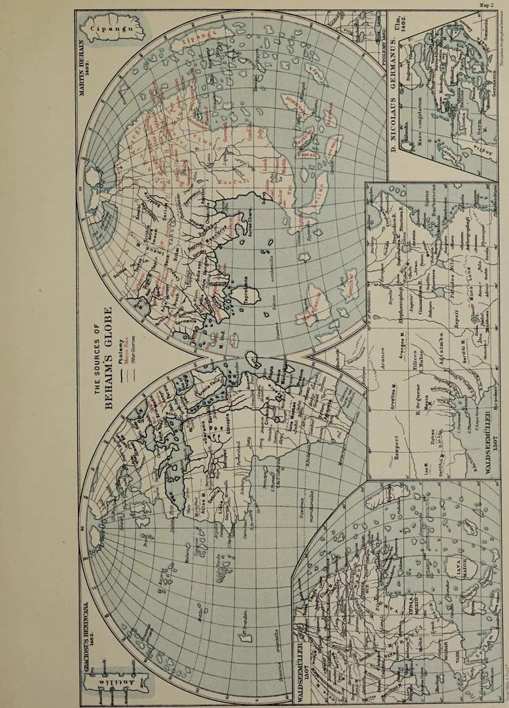 An illustration from Martin Behaim, his life and his globe / by E.G. Ravenstein ; with a facsimile of the globe printed in colours, eleven maps and seventeen illustrations., 1908, leaf 143