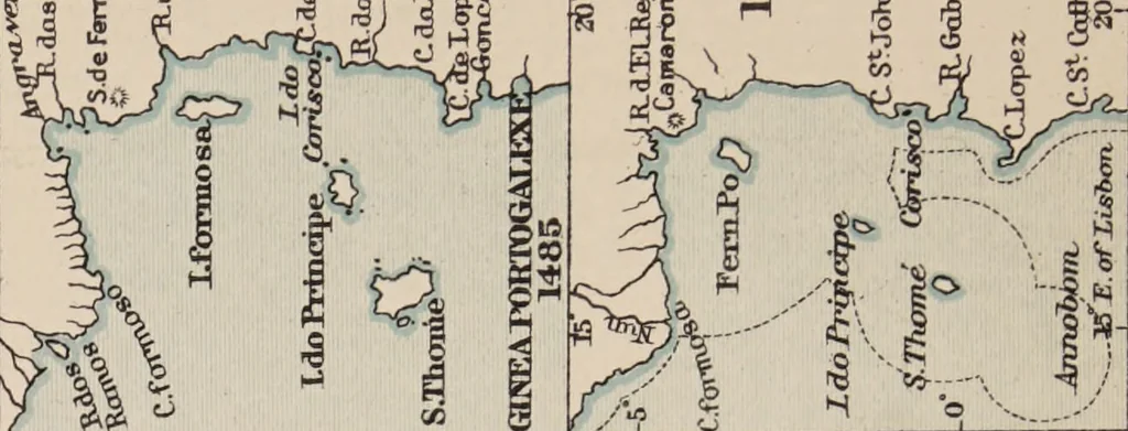 An illustration from Martin Behaim, his life and his globe / by E.G. Ravenstein ; with a facsimile of the globe printed in colours, eleven maps and seventeen illustrations., 1908, leaf 145