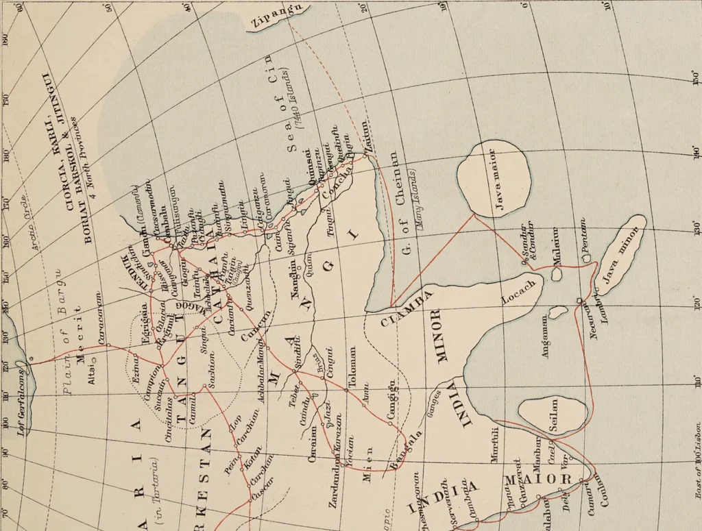 An illustration from Martin Behaim, his life and his globe / by E.G. Ravenstein ; with a facsimile of the globe printed in colours, eleven maps and seventeen illustrations., 1908, leaf 145