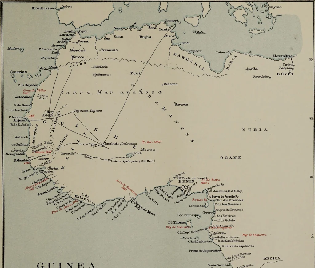 An illustration from Martin Behaim, his life and his globe / by E.G. Ravenstein ; with a facsimile of the globe printed in colours, eleven maps and seventeen illustrations., 1908, leaf 147