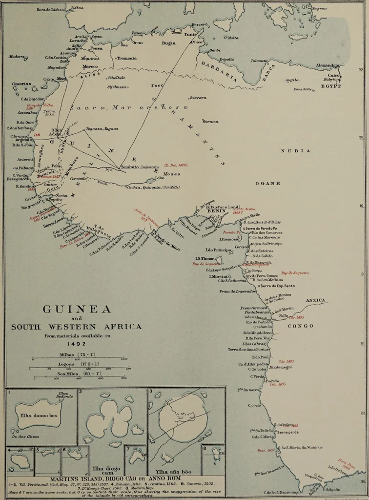 An illustration from Martin Behaim, his life and his globe / by E.G. Ravenstein ; with a facsimile of the globe printed in colours, eleven maps and seventeen illustrations., 1908, leaf 147