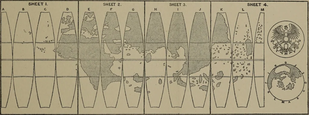 An illustration from Martin Behaim, his life and his globe / by E.G. Ravenstein ; with a facsimile of the globe printed in colours, eleven maps and seventeen illustrations., 1908, leaf 155