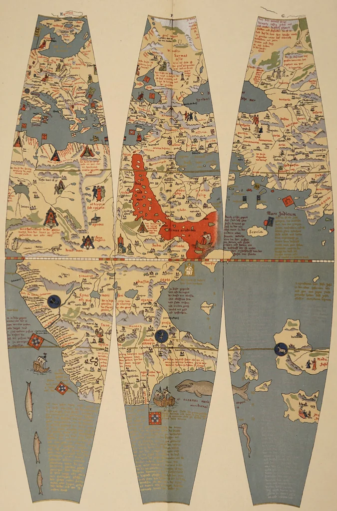 An illustration from Martin Behaim, his life and his globe / by E.G. Ravenstein ; with a facsimile of the globe printed in colours, eleven maps and seventeen illustrations., 1908, leaf 161