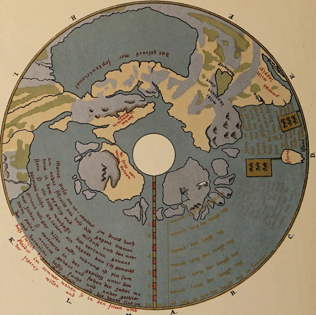 An illustration from Martin Behaim, his life and his globe / by E.G. Ravenstein ; with a facsimile of the globe printed in colours, eleven maps and seventeen illustrations., 1908, leaf 165