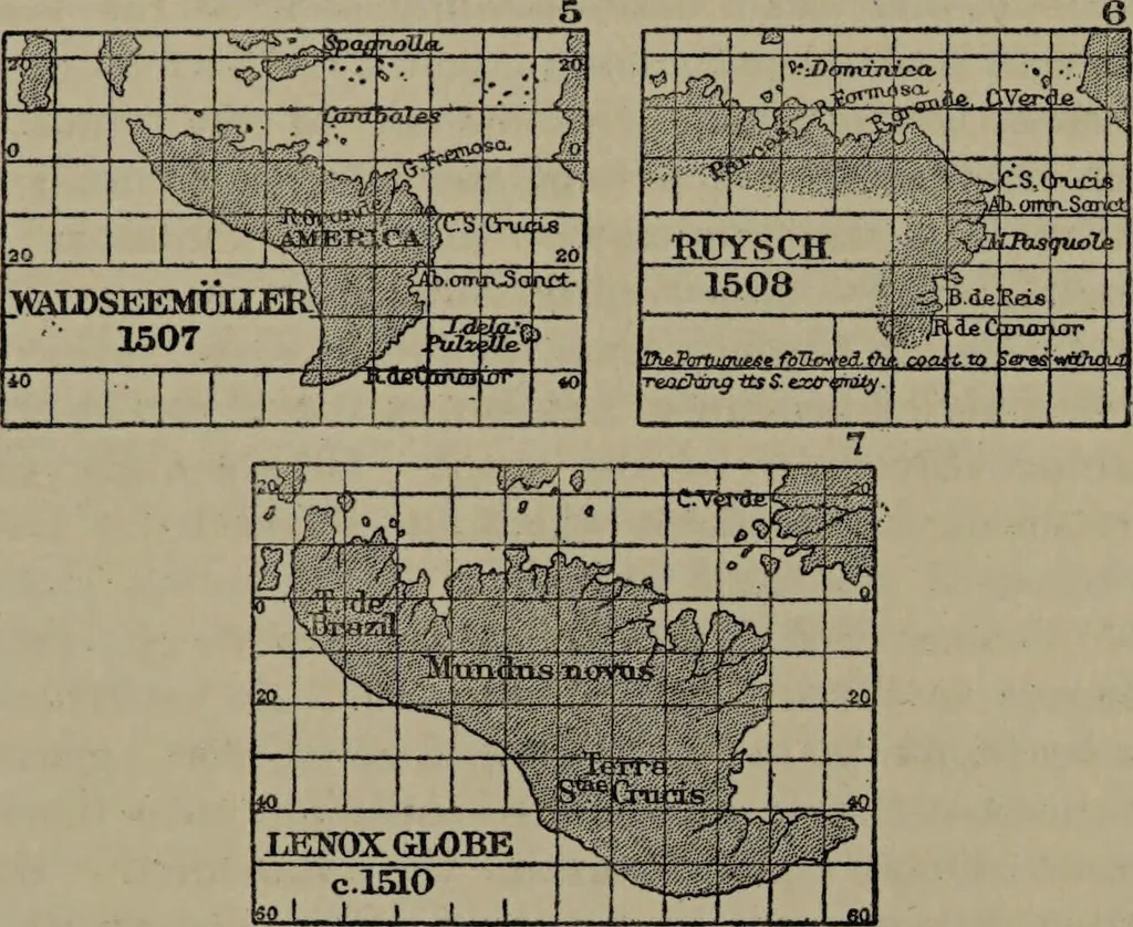 An illustration from Martin Behaim, his life and his globe / by E.G. Ravenstein ; with a facsimile of the globe printed in colours, eleven maps and seventeen illustrations., 1908, leaf 54