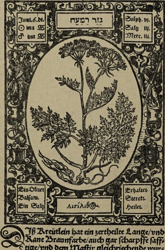 An illustration from Historia unnd Beschreibung Influentischer, Elementischer und Natürlicher Wirckungen, aller fremden unnd heimischen Erdgewechssen : auch irer Subtiliteten, sampt Warhasstiger und künstlicher Conterfeitung derselbigen, auch aller teiler, Innerlicher und eüfferlicher glider am menschlichen Cörper, nebend fürbildung aller zu der Extraction dienstlichen Instrumenten, auch deren gebrauch, und alle zu erhaltung der gesundheit notwendigen Processen gemeiné nutz zu gut / durch Leonhardt Thurneysser zum Tuhrn., 1922, leaf 74