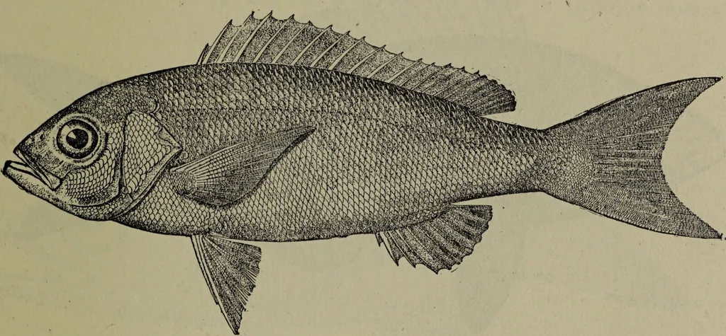 An illustration from American food and game fishes : A popular account of all the species found in America north of the equator / with keys for ready identification, life histories and methods of capture, by David Starr Jordan and Barton Warren Evermann, illustrated with colored plates and text drawings, and with photographs from life by A. Radclyffe Dugmore., 1902, leaf 573