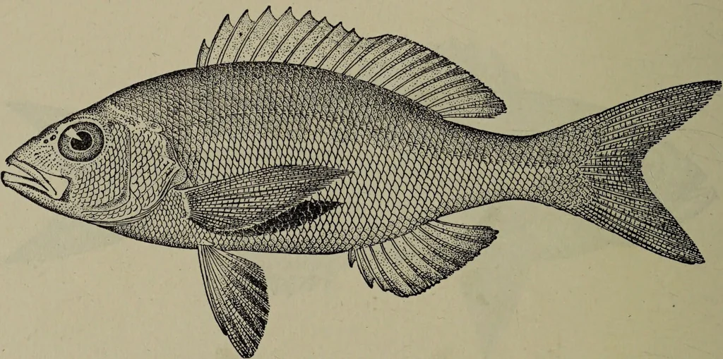 An illustration from American food and game fishes : A popular account of all the species found in America north of the equator / with keys for ready identification, life histories and methods of capture, by David Starr Jordan and Barton Warren Evermann, illustrated with colored plates and text drawings, and with photographs from life by A. Radclyffe Dugmore., 1902, leaf 574