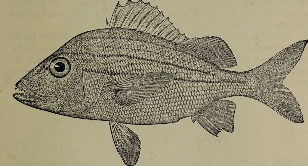 An illustration from American food and game fishes : A popular account of all the species found in America north of the equator / with keys for ready identification, life histories and methods of capture, by David Starr Jordan and Barton Warren Evermann, illustrated with colored plates and text drawings, and with photographs from life by A. Radclyffe Dugmore., 1902, leaf 581